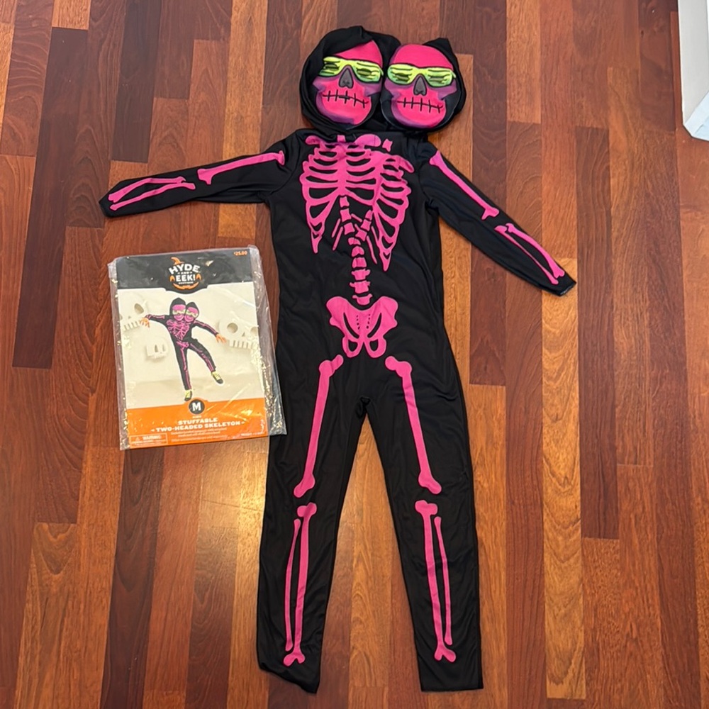 Kids Pink Stuffable Two Headed Skeleton Costume